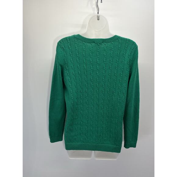 Talbots Petites Sz MP Green Long Sleeve Pullover Round Neck Cable Knit Sweater - Picture 4 of 7